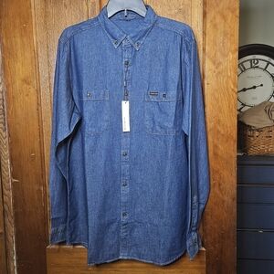 Men's Large Dark Blue Twill Denim Casual Shirt Dark Blue Twill Denim Casual New